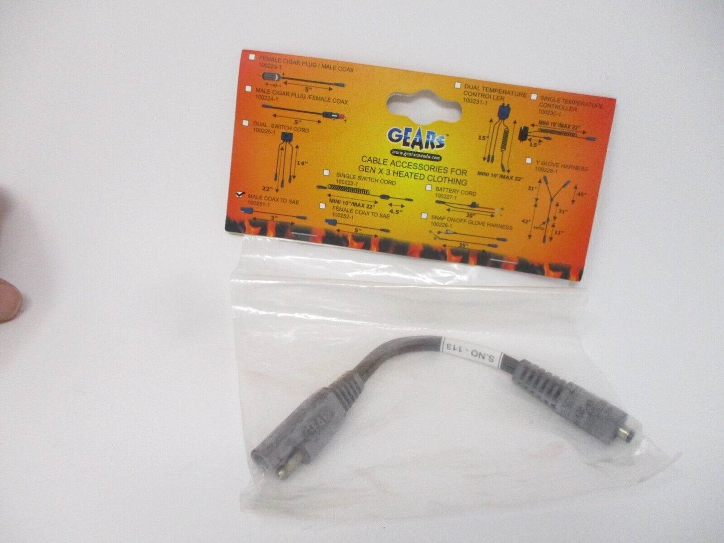 GEARS Heated Clothing adaptor SAE Male Coax  to Sae 3" cable 100251-1  607485