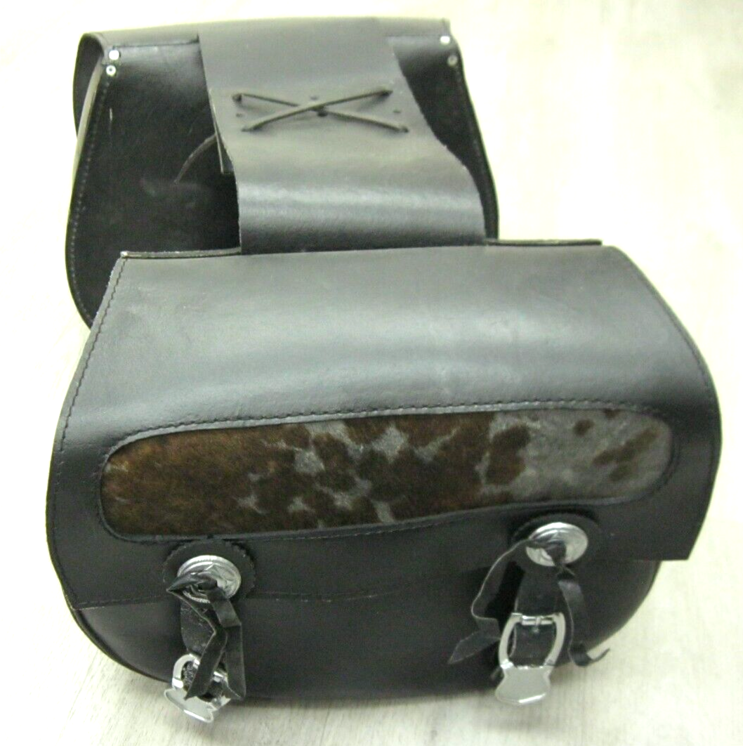 Unbranded Western Style Universal Saddlebags with Cow Hide Inlay
