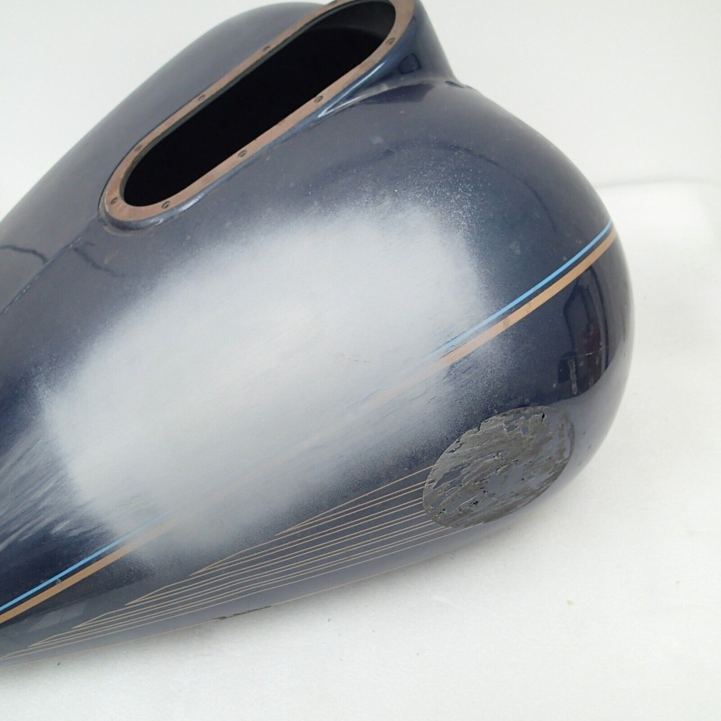 HARLEY '98 FLHTCI ELECTRA GLIDE INJECTION FUEL TANK SINISTER BLUE PEARL DAMAGED