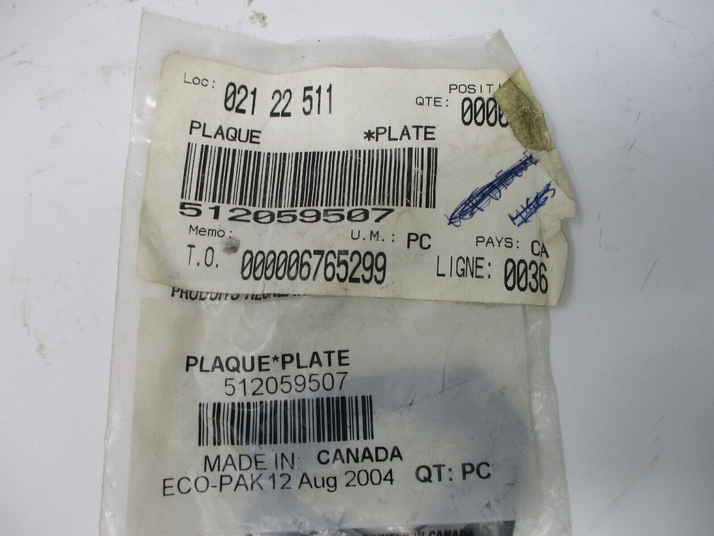 Ski-doo Plate BRAND NEW! 512059507 Single