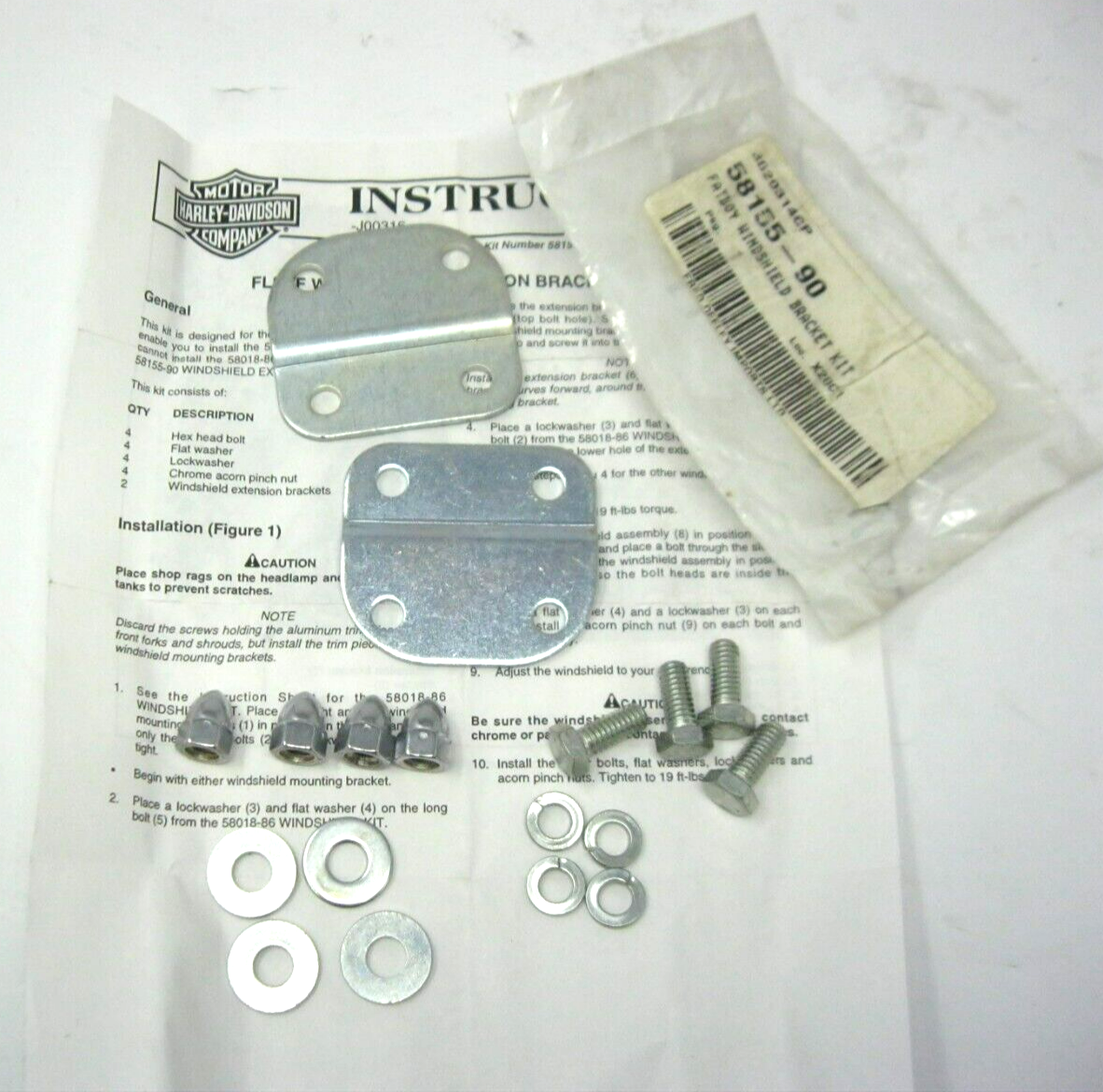 Harley-Davidson OEM Fatboy Windshield Bracket Kit (Bag Opened) 58155-90