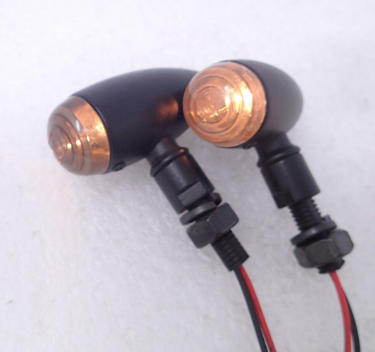 Pair Universal Black Amber LED Mini Motorcycle Turn Signal Lights V.Twin 33-1334