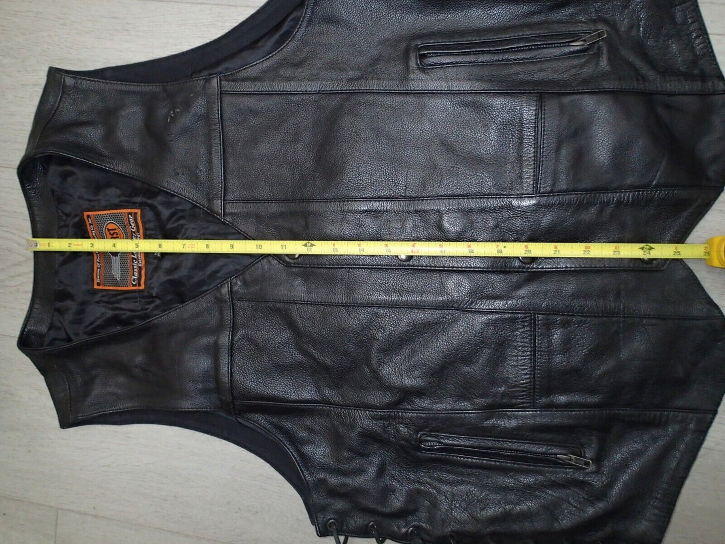 Mens Leather Vest With Concealed Pockets Side Laces Solid Back First Classics