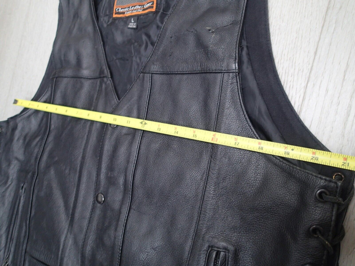 Mens Leather Vest With Concealed Pockets Side Laces Solid Back First Classics