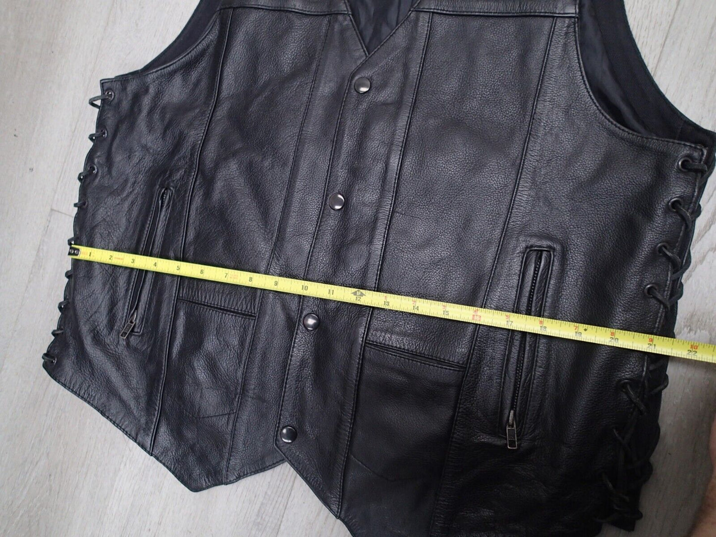 Mens Leather Vest With Concealed Pockets Side Laces Solid Back First Classics
