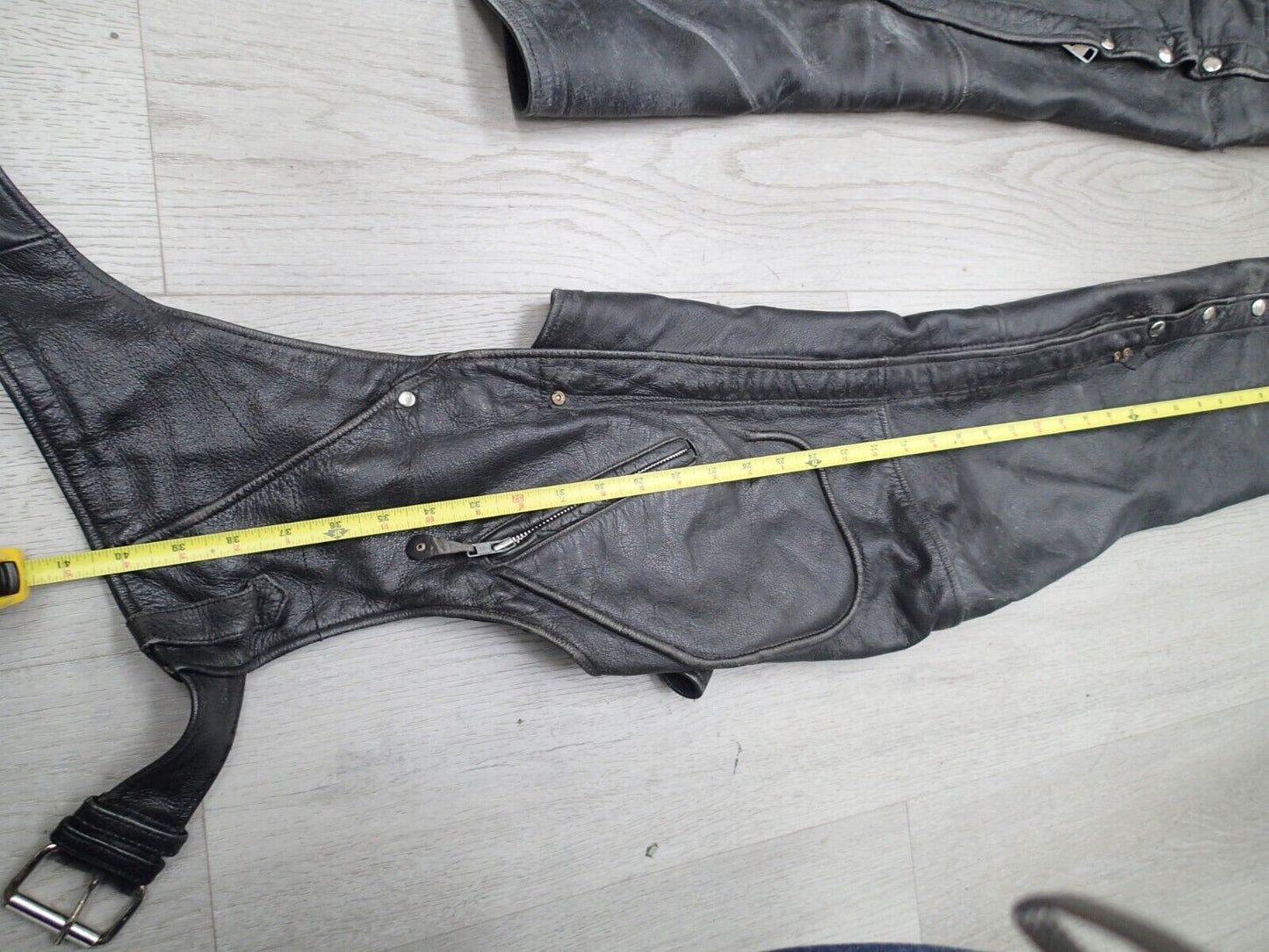 VTG Motorcycle Riding Pants Leather Men's Black Leather Chaps Biker Riding