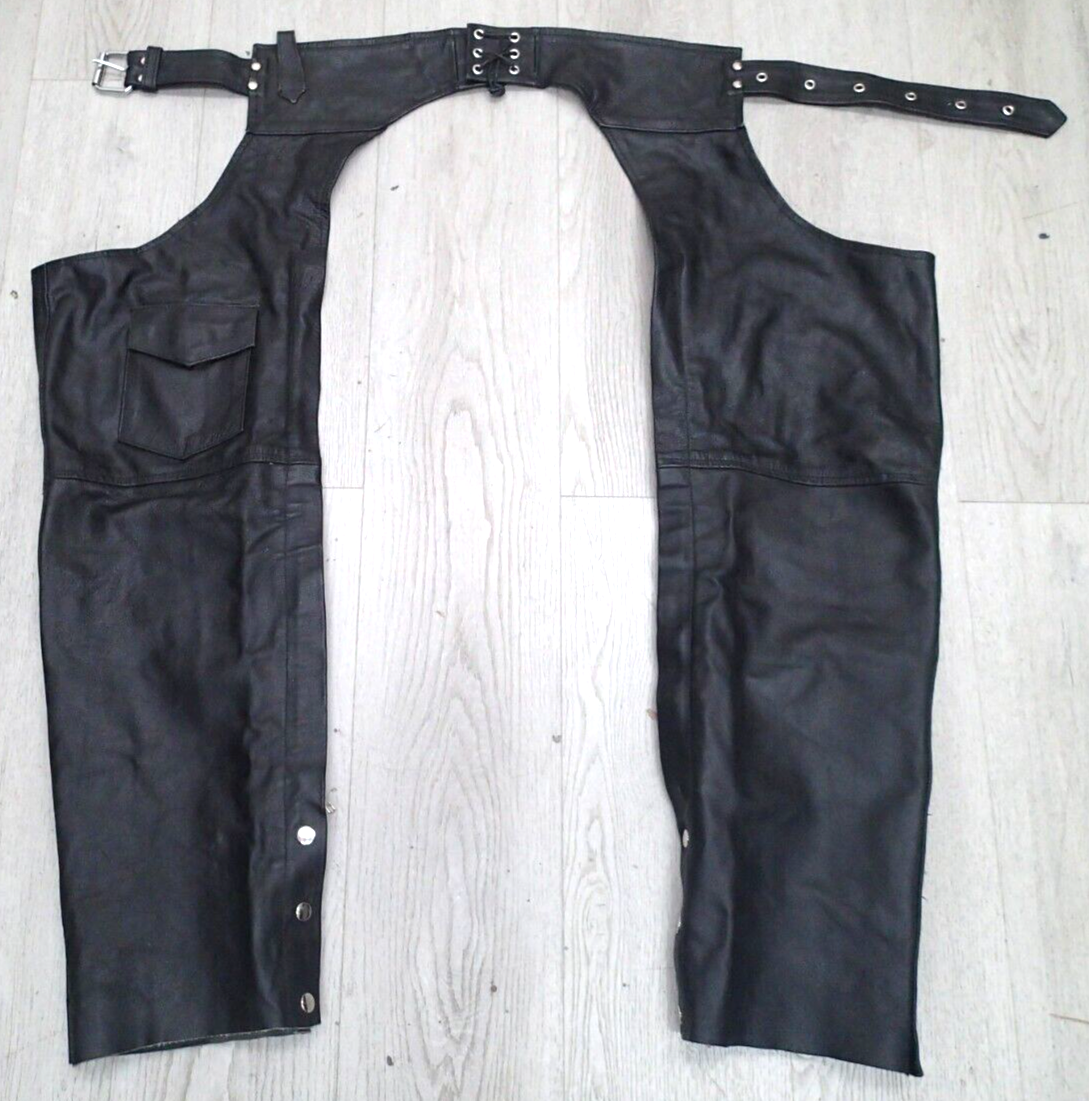 VTG Leather Men's Black Leather Chaps Biker Riding Motorcycle Riding Pants