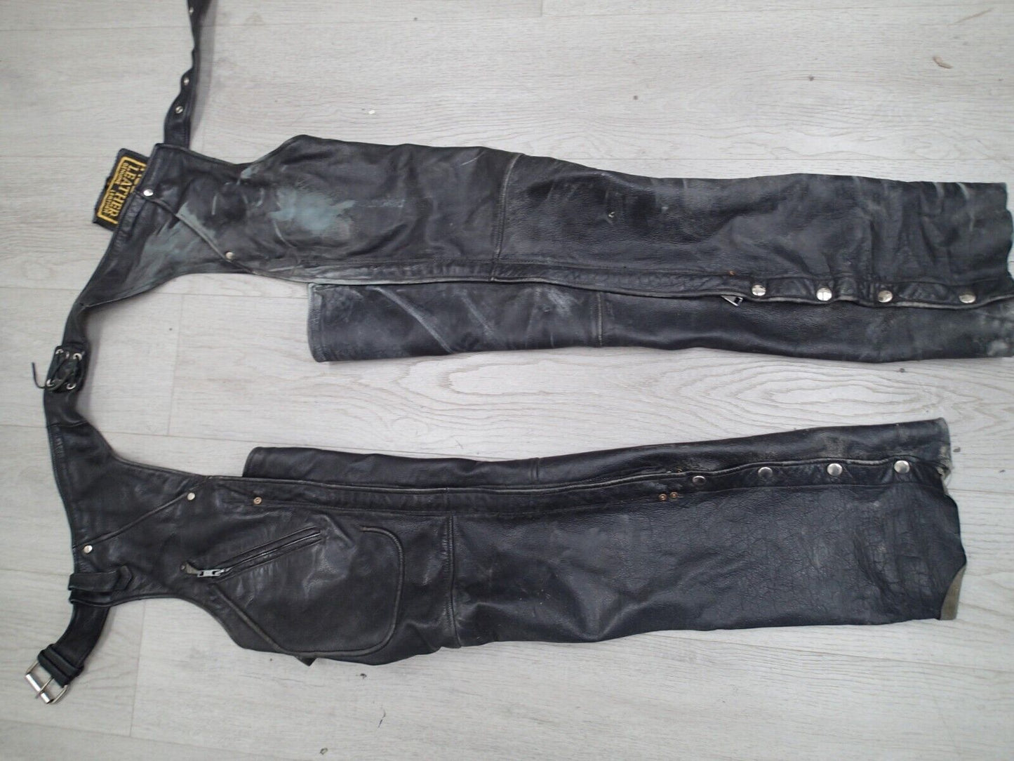 VTG Motorcycle Riding Pants Leather Men's Black Leather Chaps Biker Riding