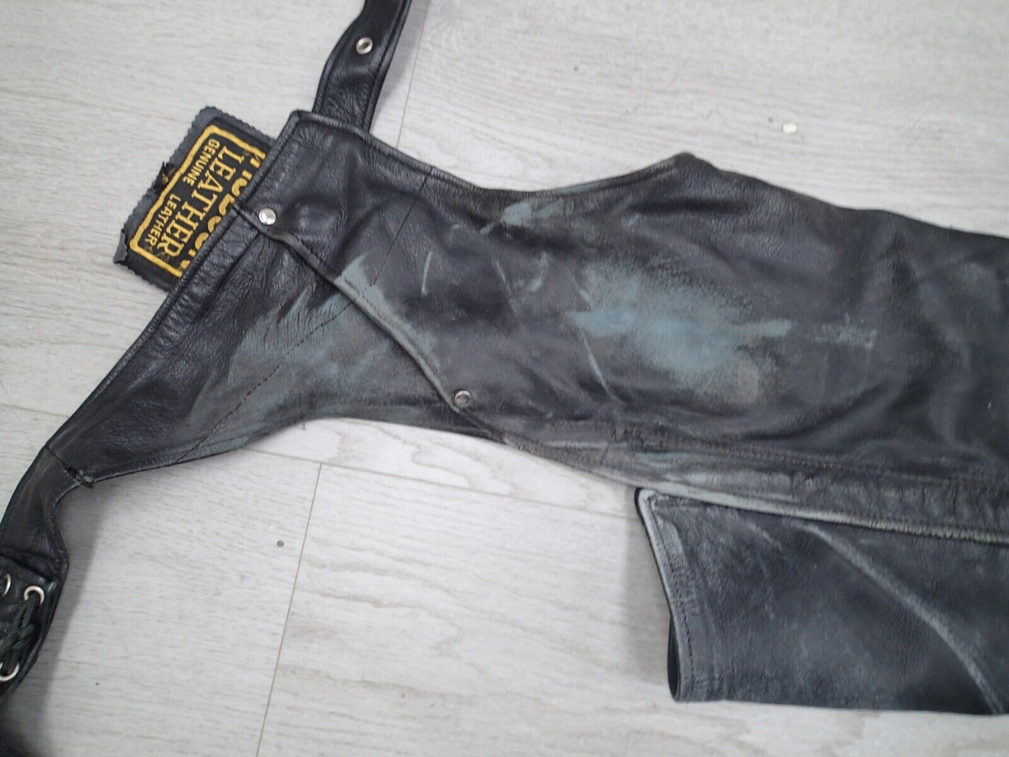 VTG Motorcycle Riding Pants Leather Men's Black Leather Chaps Biker Riding