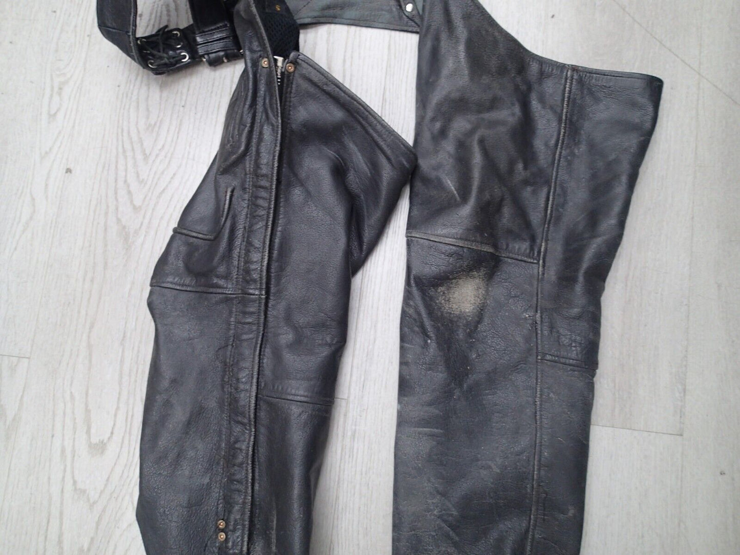 VTG Motorcycle Riding Pants Leather Men's Black Leather Chaps Biker Riding