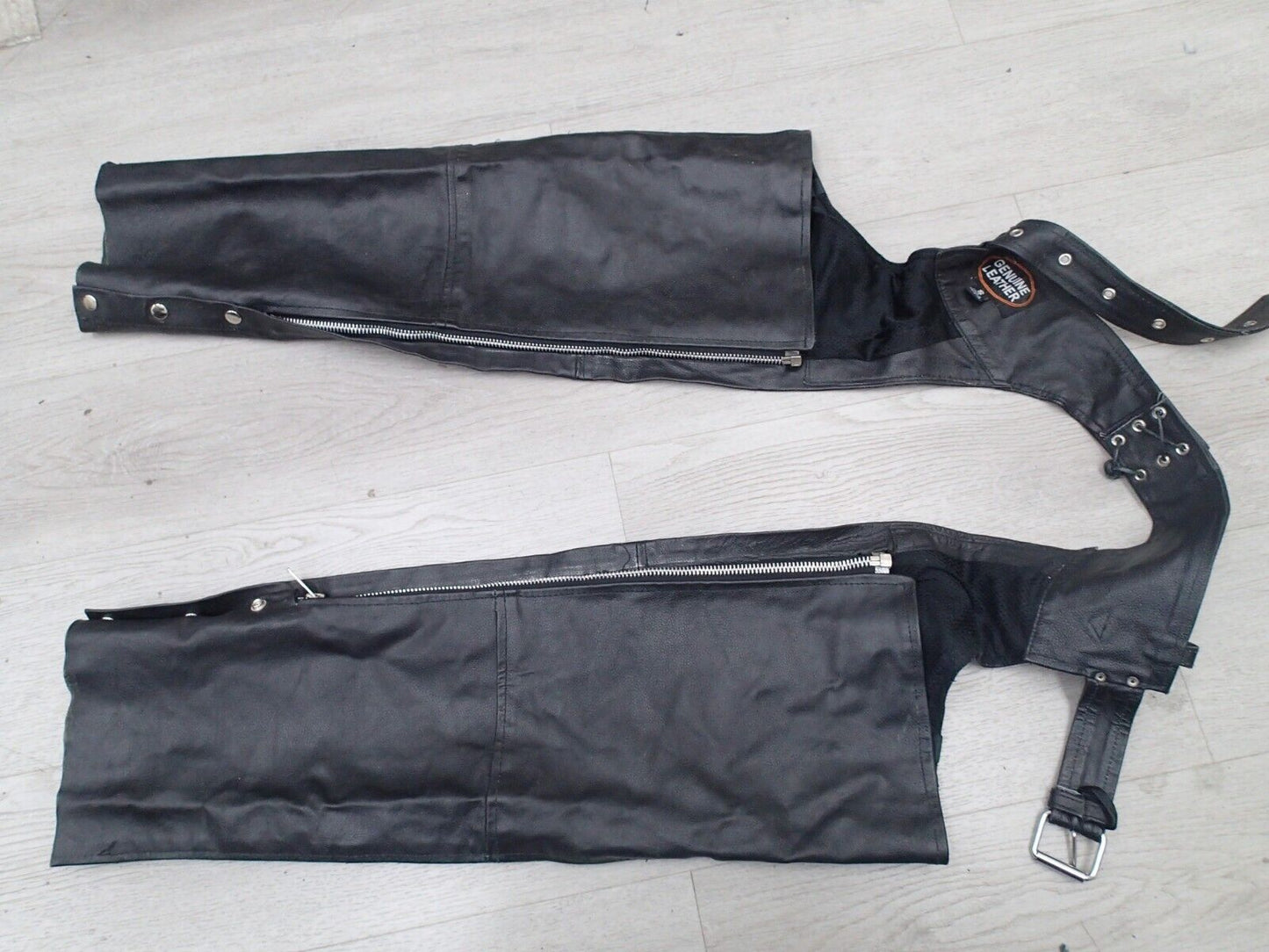 VTG Leather Men's Black Leather Chaps Biker Riding Motorcycle Riding Pants