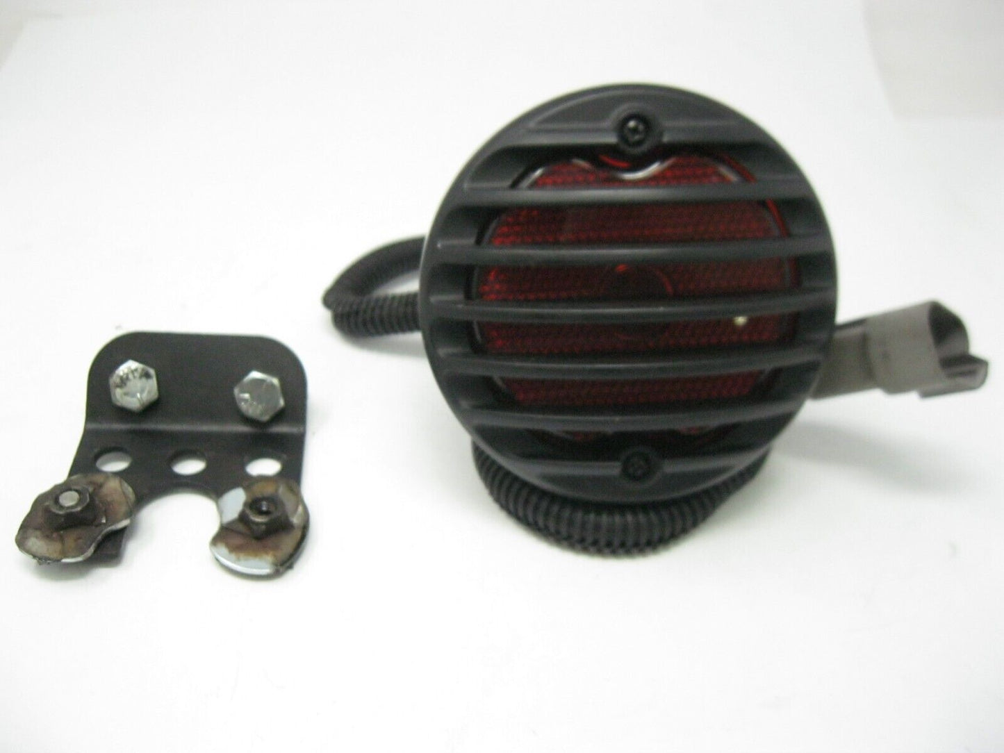 Round Black Finned Style Motorcycle Tail Light for Parts, (Back Broken)