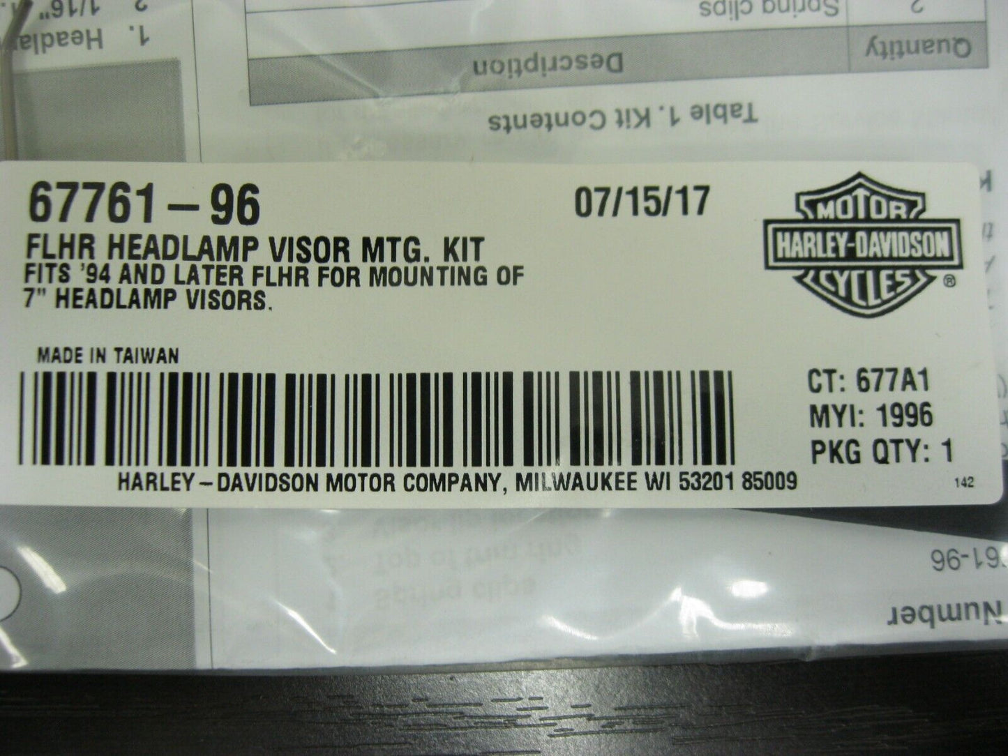 Harley-Davidson OEM FLHR Headlamp Visor Mounting Kit 67761-96