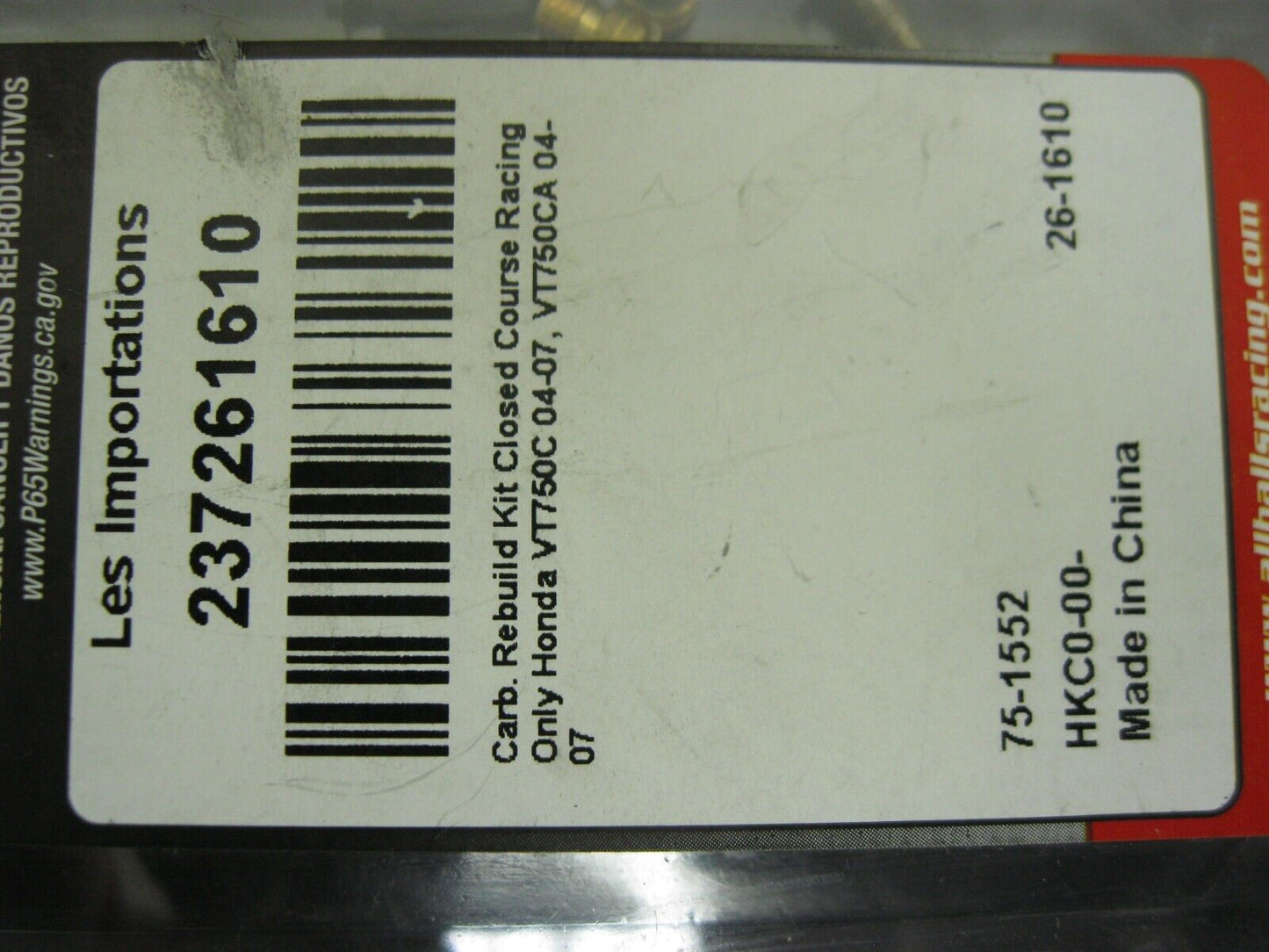 All Balls 04-07 VT750C, 04-07 VT750CA Carb Rebuild Kit 237261610