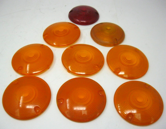 Nine 3" to 3.25" Signal Light Lens's, 8 Amber, 1 Red, unbranded & Some Harley