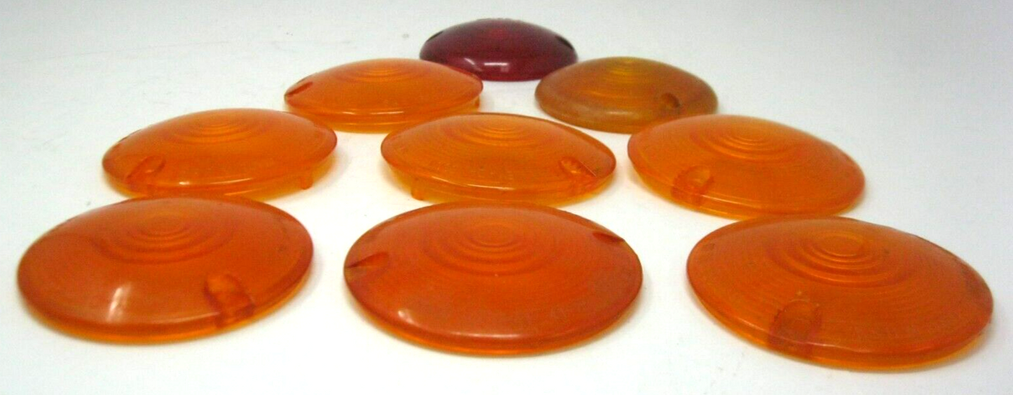 Nine 3" to 3.25" Signal Light Lens's, 8 Amber, 1 Red, unbranded & Some Harley