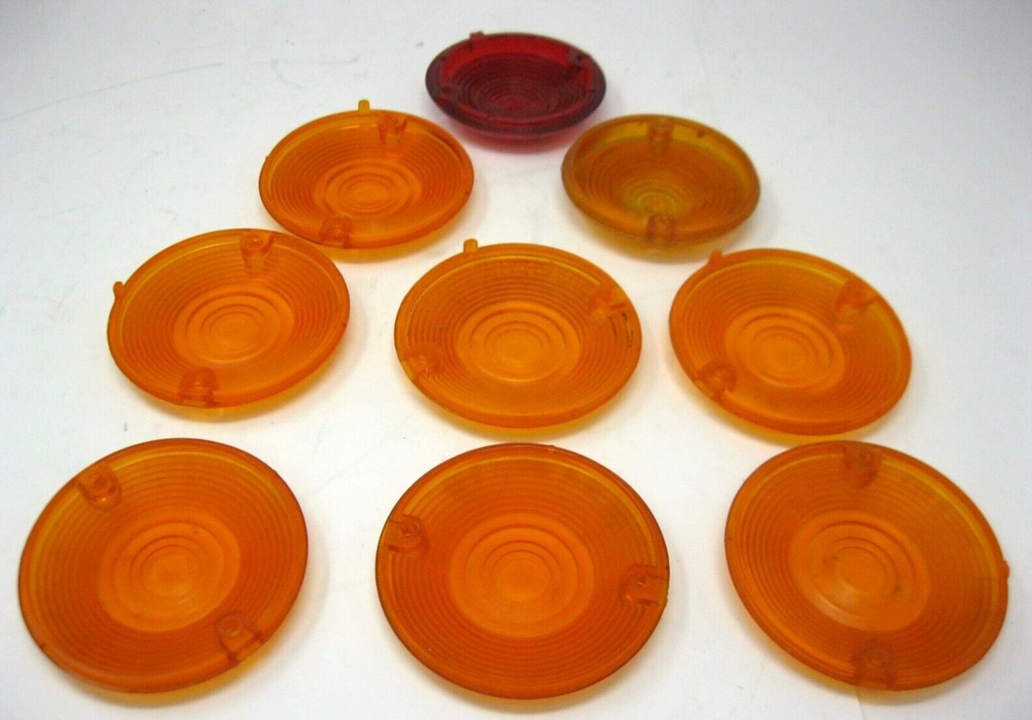 Nine 3" to 3.25" Signal Light Lens's, 8 Amber, 1 Red, unbranded & Some Harley
