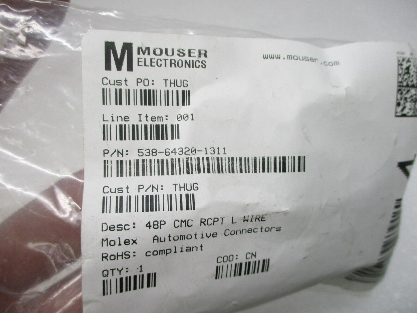 MOLEX 64320-1311 AUTOMOTIVE CONN HOUSING, RCPT, 48WAYS