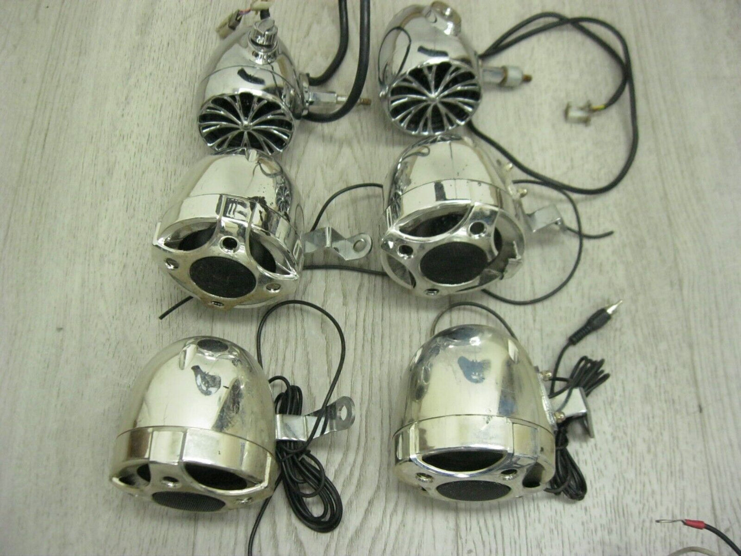 Misc Chrome Motorcycle Speakers for Parts Untested Some Wiring -6pcs
