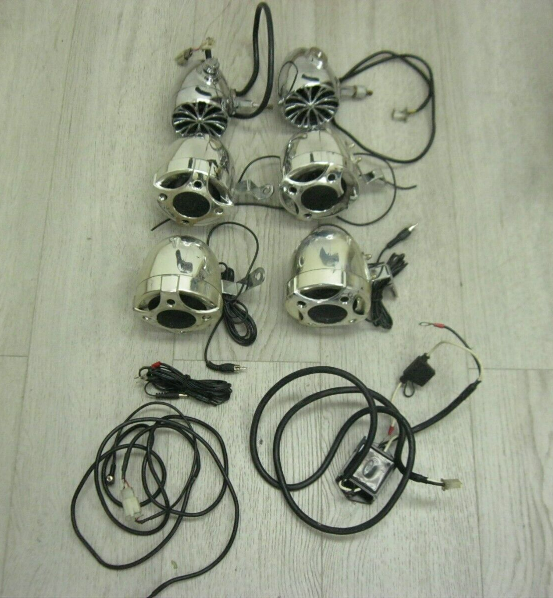Misc Chrome Motorcycle Speakers for Parts Untested Some Wiring -6pcs