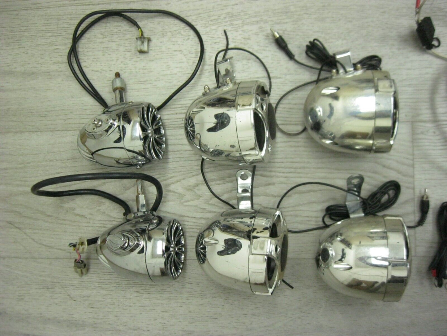 Misc Chrome Motorcycle Speakers for Parts Untested Some Wiring -6pcs