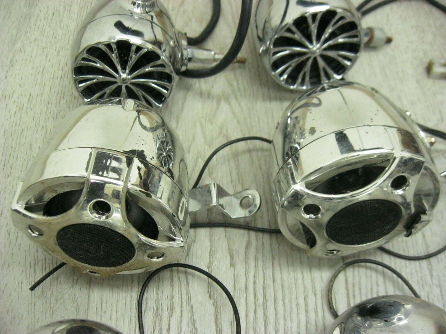 Misc Chrome Motorcycle Speakers for Parts Untested Some Wiring -6pcs