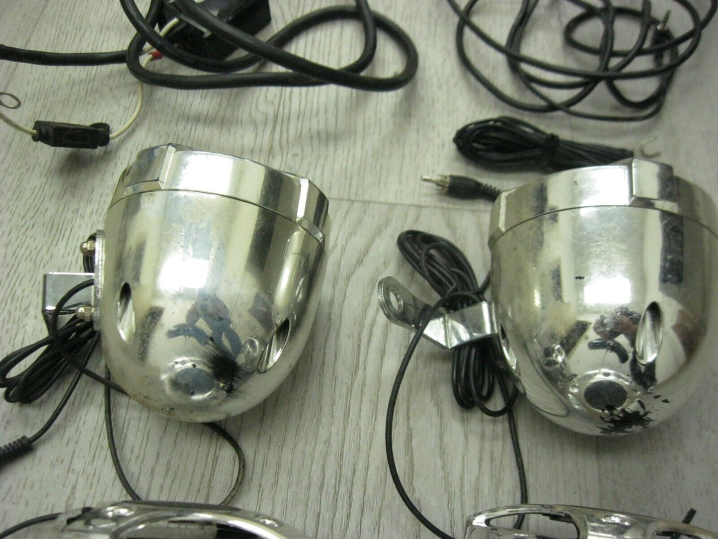 Misc Chrome Motorcycle Speakers for Parts Untested Some Wiring -6pcs