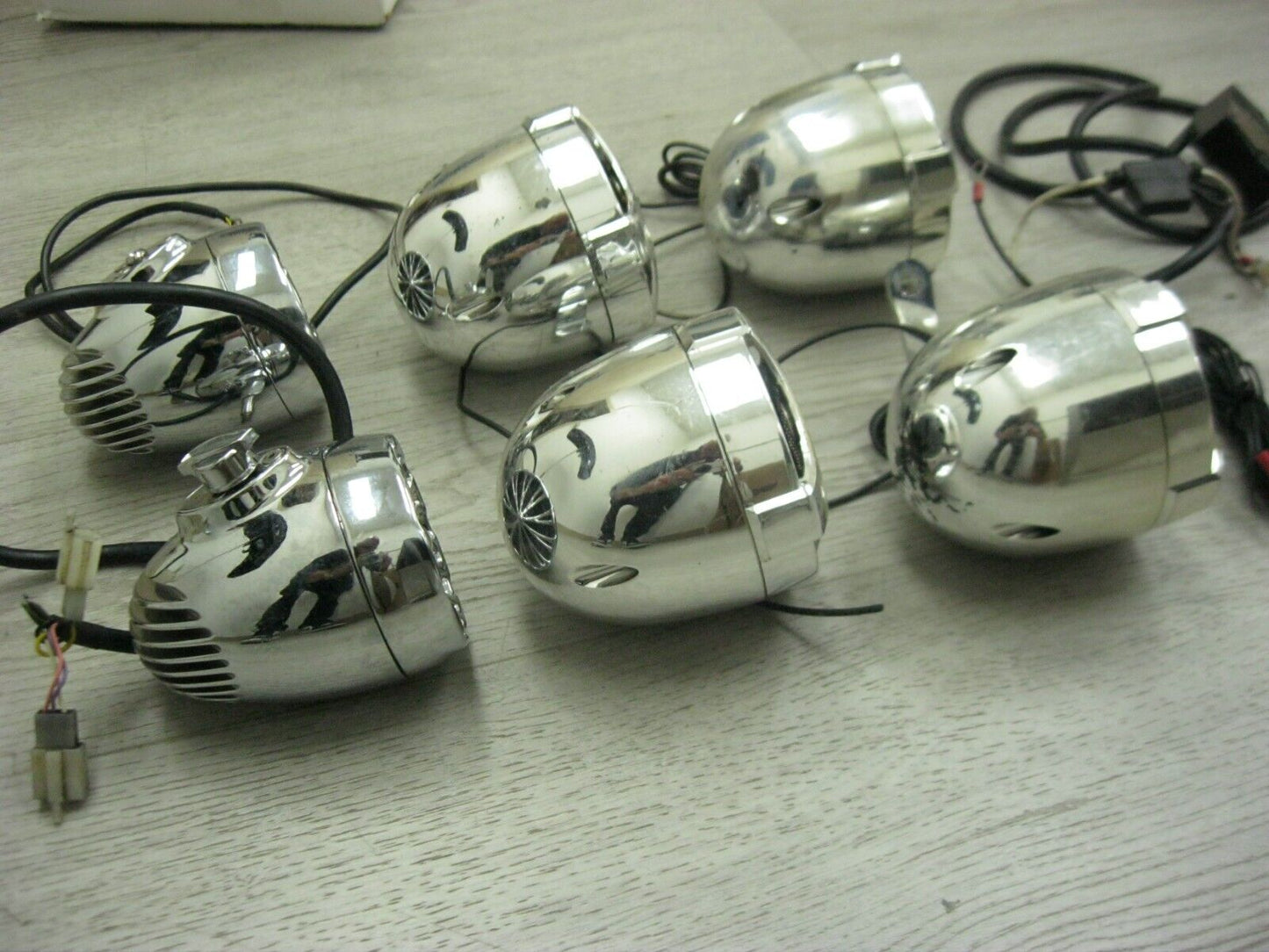 Misc Chrome Motorcycle Speakers for Parts Untested Some Wiring -6pcs