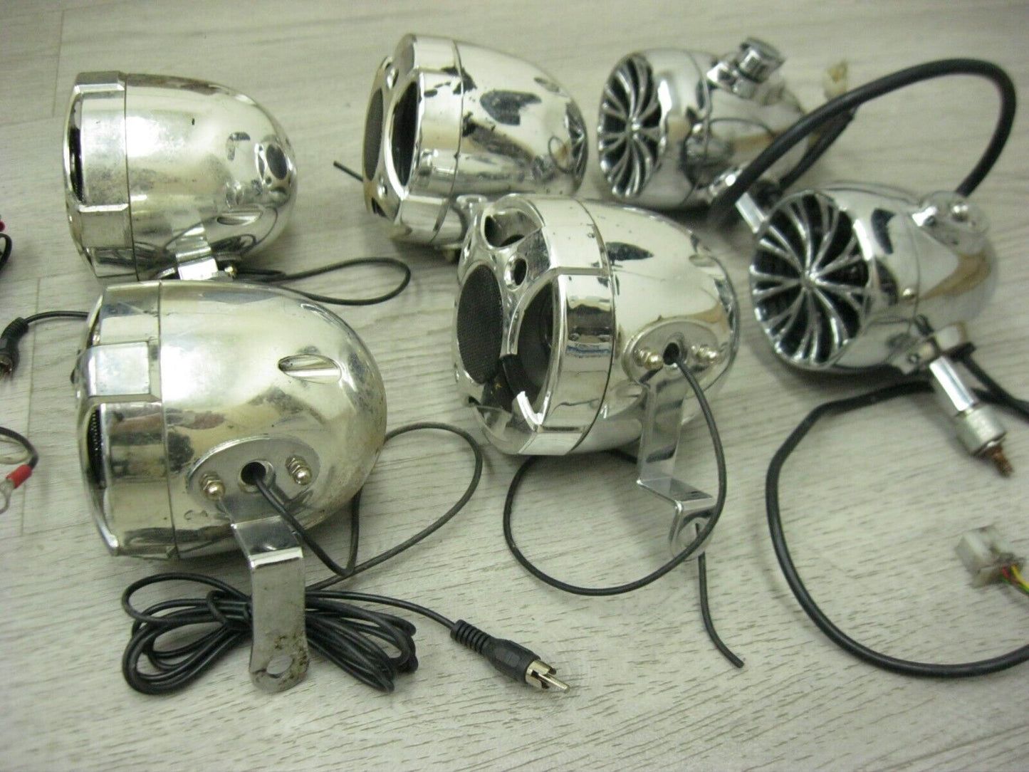 Misc Chrome Motorcycle Speakers for Parts Untested Some Wiring -6pcs