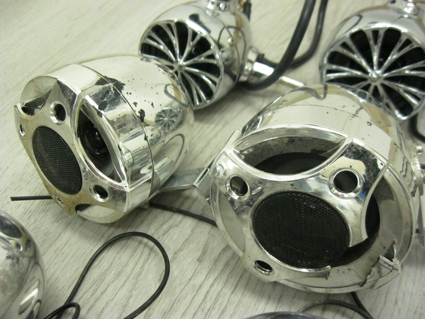 Misc Chrome Motorcycle Speakers for Parts Untested Some Wiring -6pcs