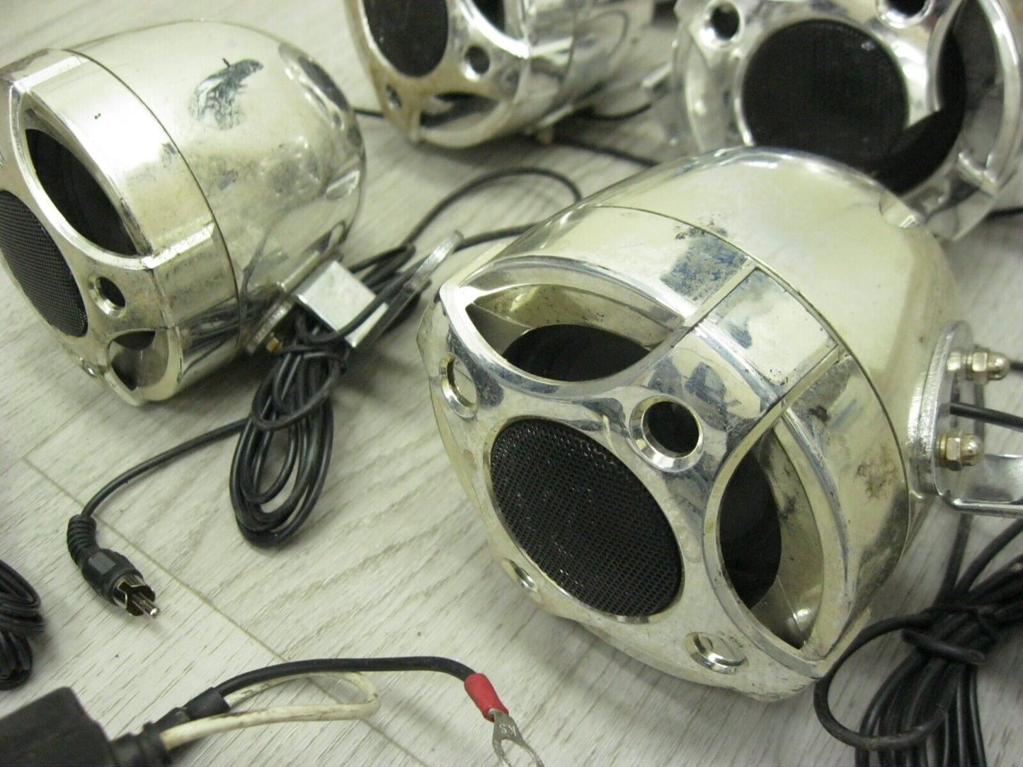 Misc Chrome Motorcycle Speakers for Parts Untested Some Wiring -6pcs