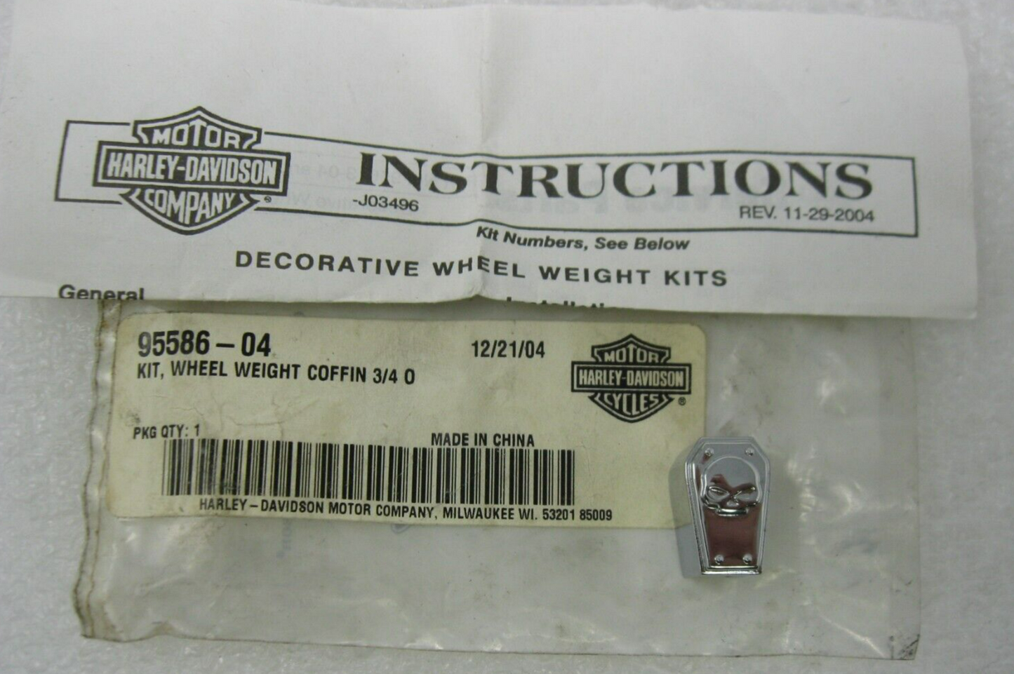 Harley-Davidson OEM 3/4 OZ. Decorative Coffin Wheel Weight 95586-04