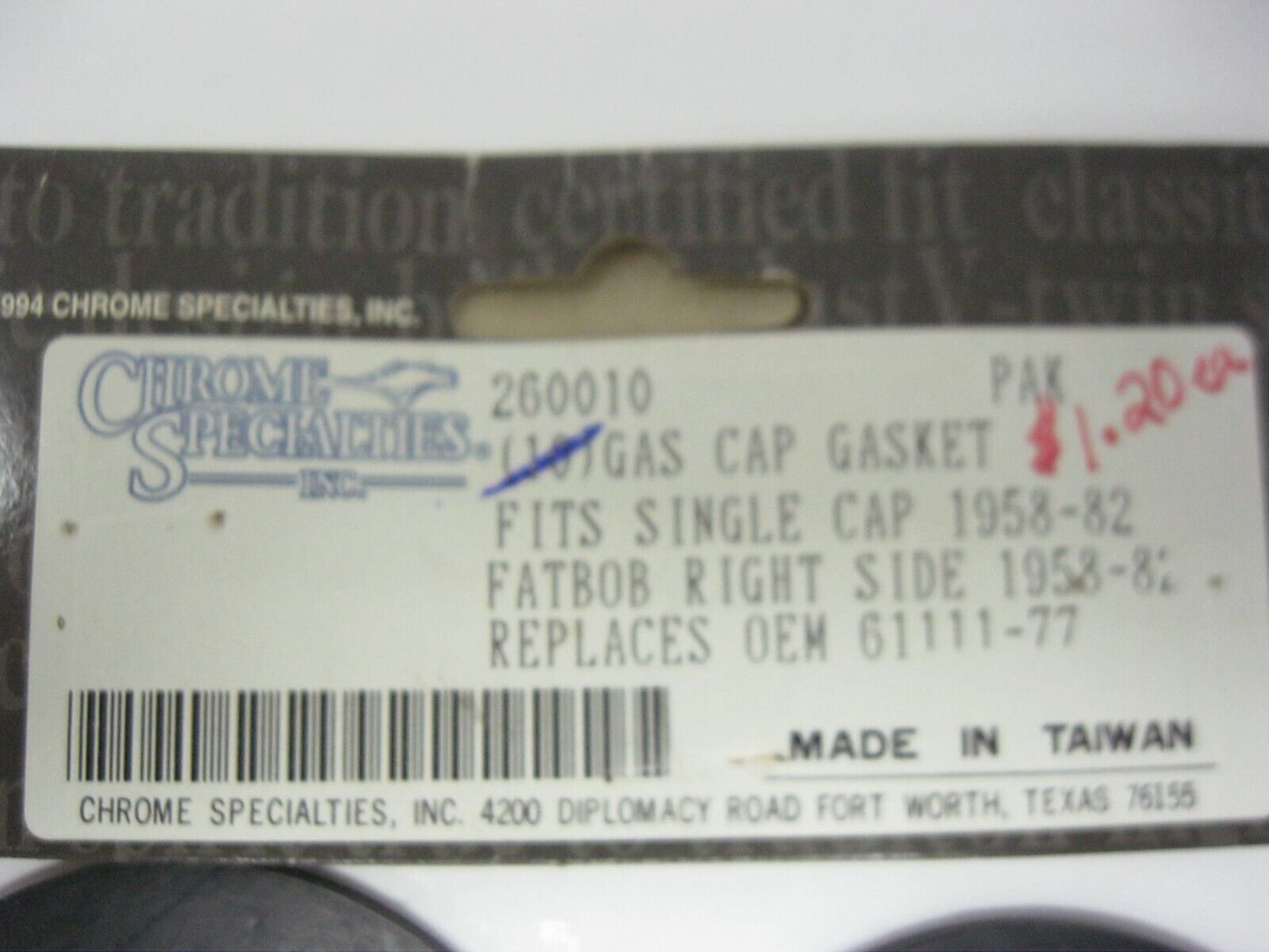 Chrome Specialties 8 Pack of Right Side Fatbob Gas Cap Rubber Gaskets 260010