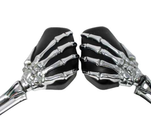 V-Twin's skeleton Chrome/black 3" x 5" Skeleton Hand Motorcycle Mirror Set