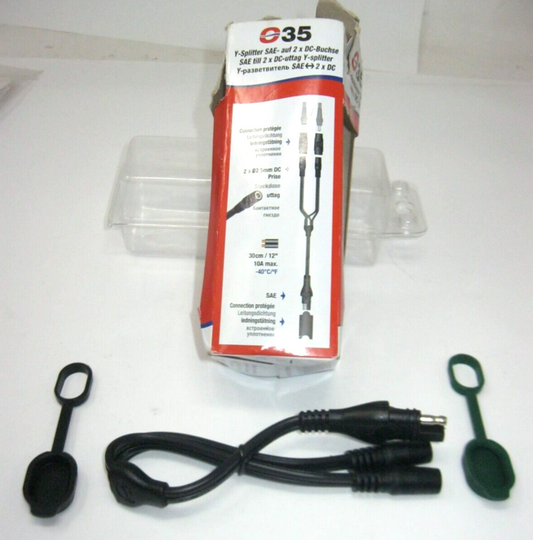 OptiMATE Y-Splitter. SAE IN to 2 x DC sockets OUT for your Heated Apparel  O-35