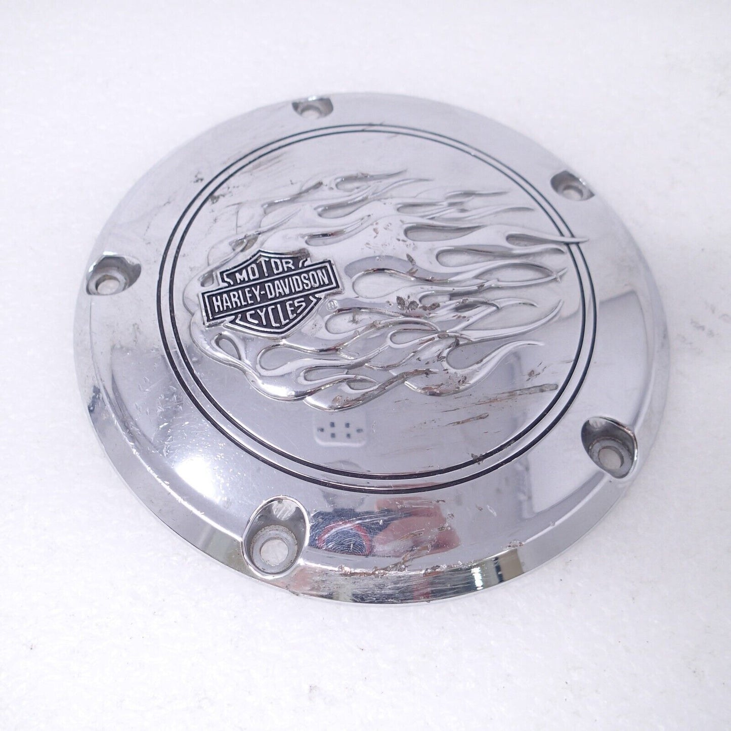 GENUINE HARLEY DAVIDSON Chrome B&S Flames Derby Cover OEM 25700473 USED