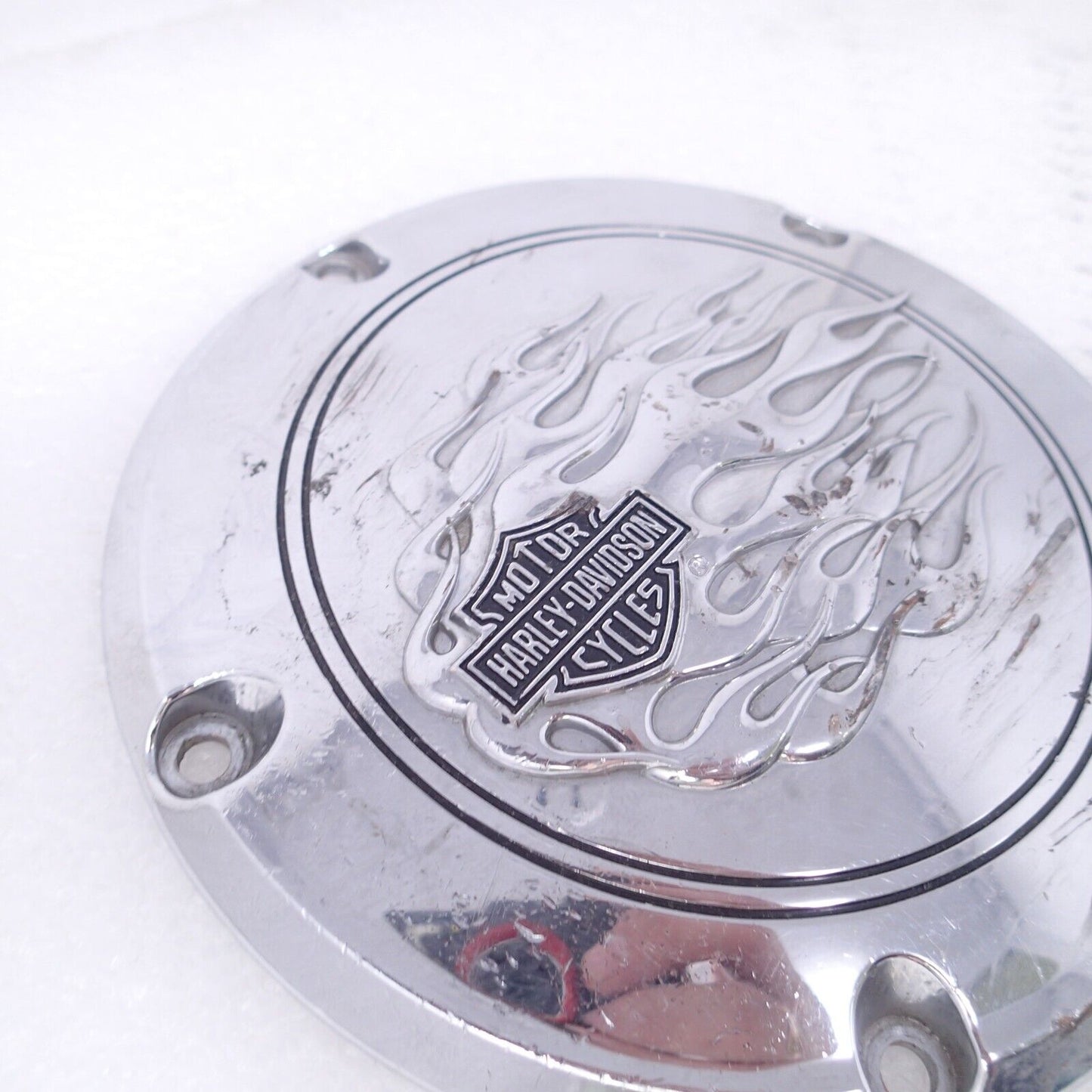 GENUINE HARLEY DAVIDSON Chrome B&S Flames Derby Cover OEM 25700473 USED