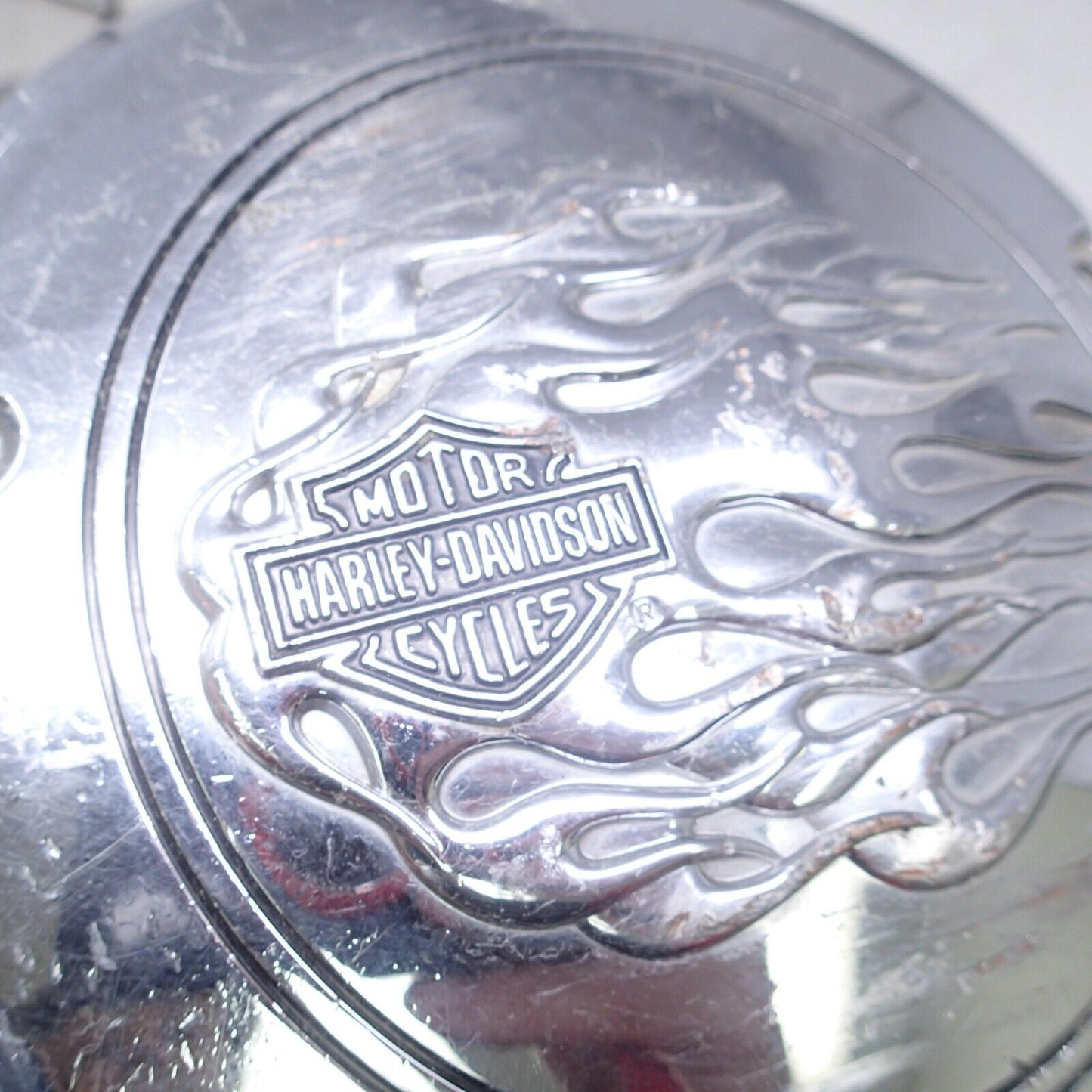 GENUINE HARLEY DAVIDSON Chrome B&S Flames Derby Cover OEM 25700473 USED