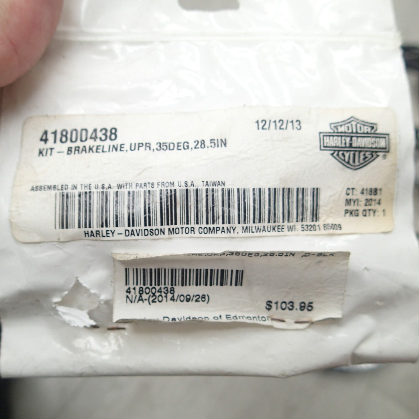 GENUINE HARLEY DAVIDSON DIAMOND BLACK UPPER BRAKELINE KIT 41800438