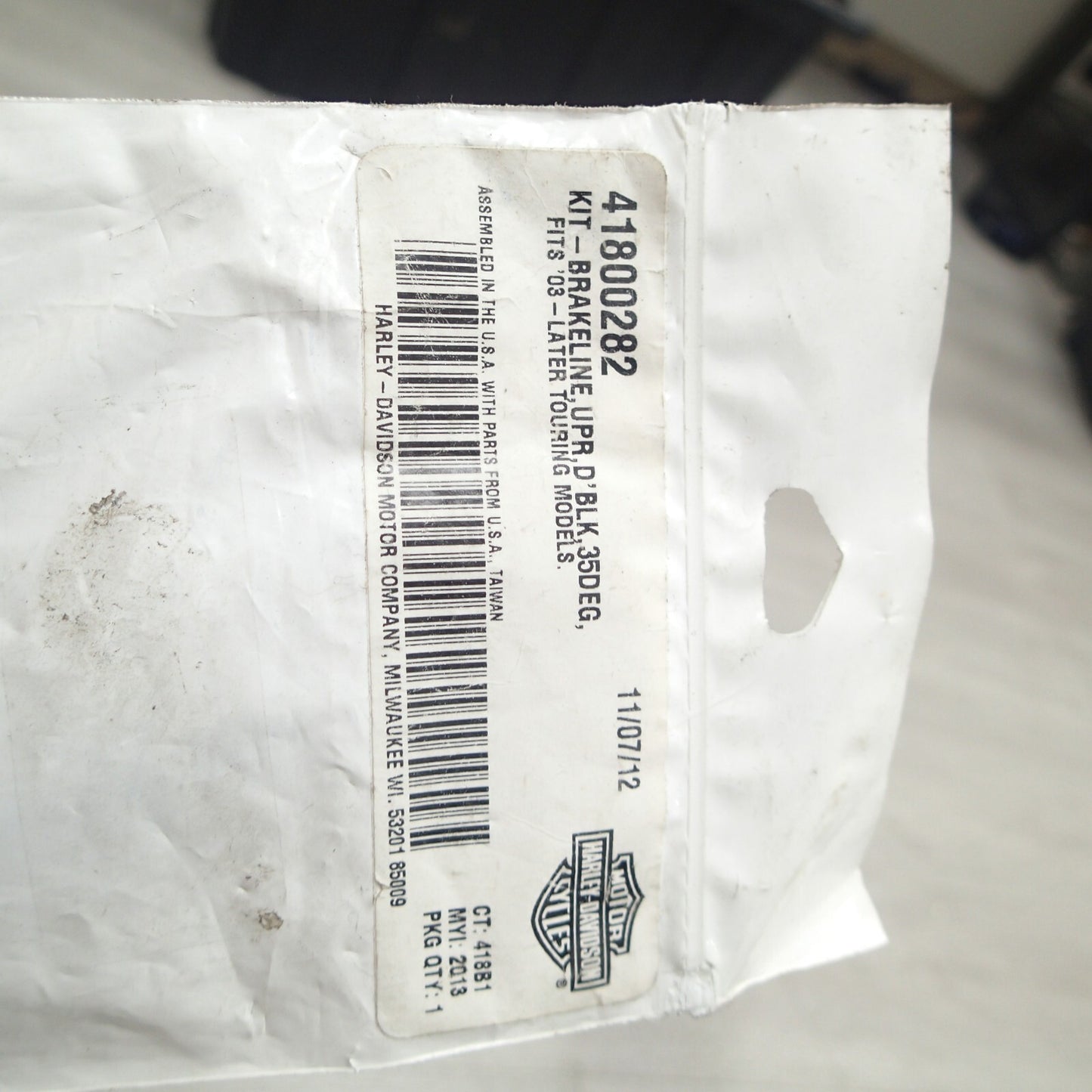 Harley Davidson New Upper Black Upper Brake  Line Touring? 34"  41800282