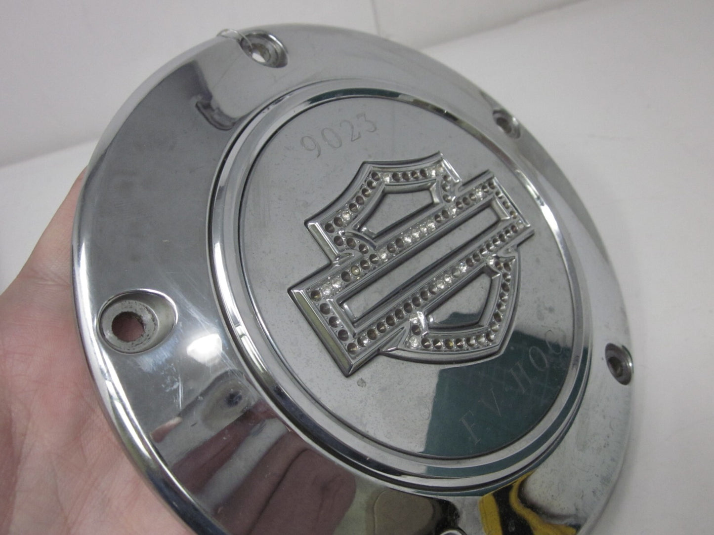 HARLEY Diamond Ice  Twin Rhinestone CLUTCH DERBY INSPECTION COVER 5 hole