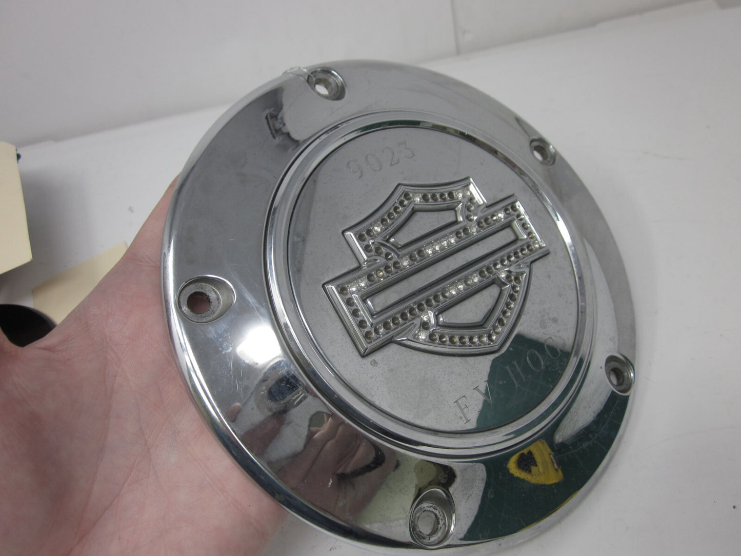 HARLEY Diamond Ice  Twin Rhinestone CLUTCH DERBY INSPECTION COVER 5 hole