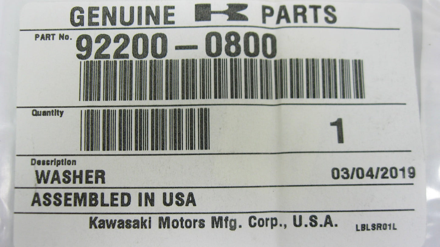 Kawasaki OEM 12-25 Teryx Rear Fender Washer (Single Unit) 92200-0800