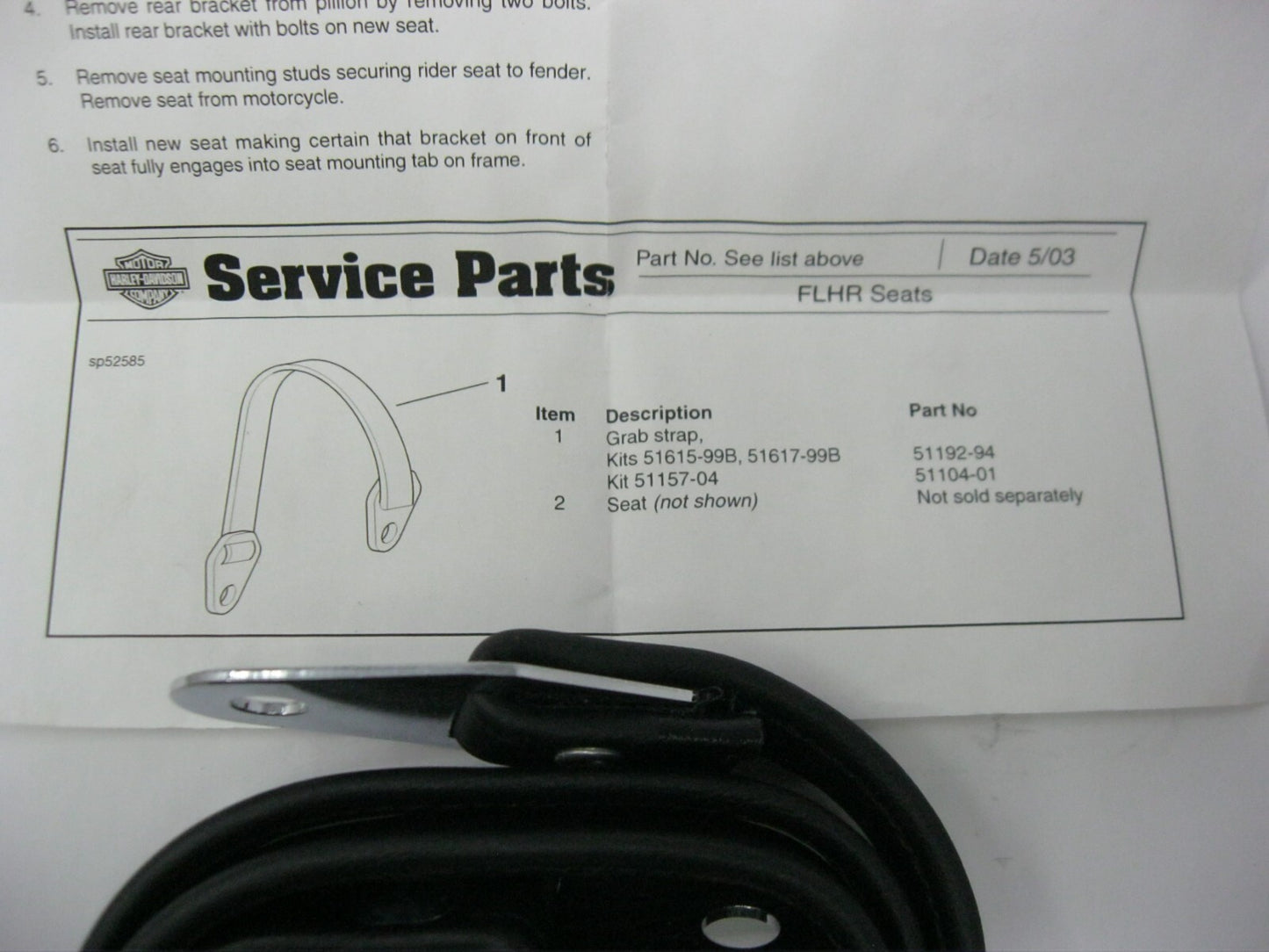 Harley-Davidson OEM 34.75" from center of hole to center of Hole Seat Strap