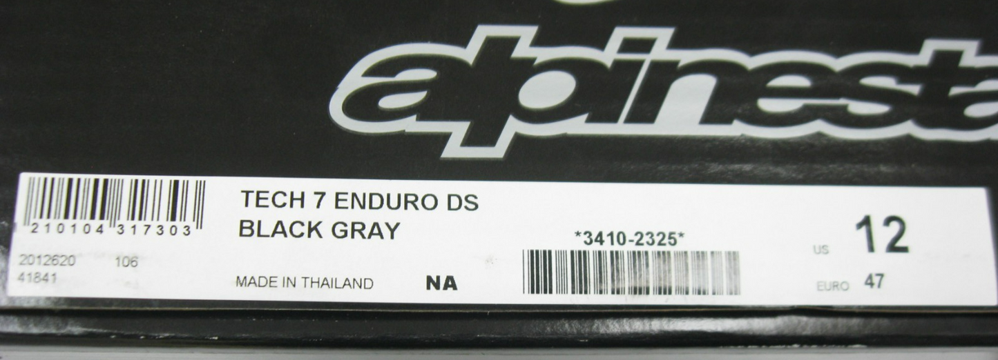 Alpinestars Tech 7 DS Motocross Dirt Bike Boots Black-Gray  USA Size 12 EURO 47