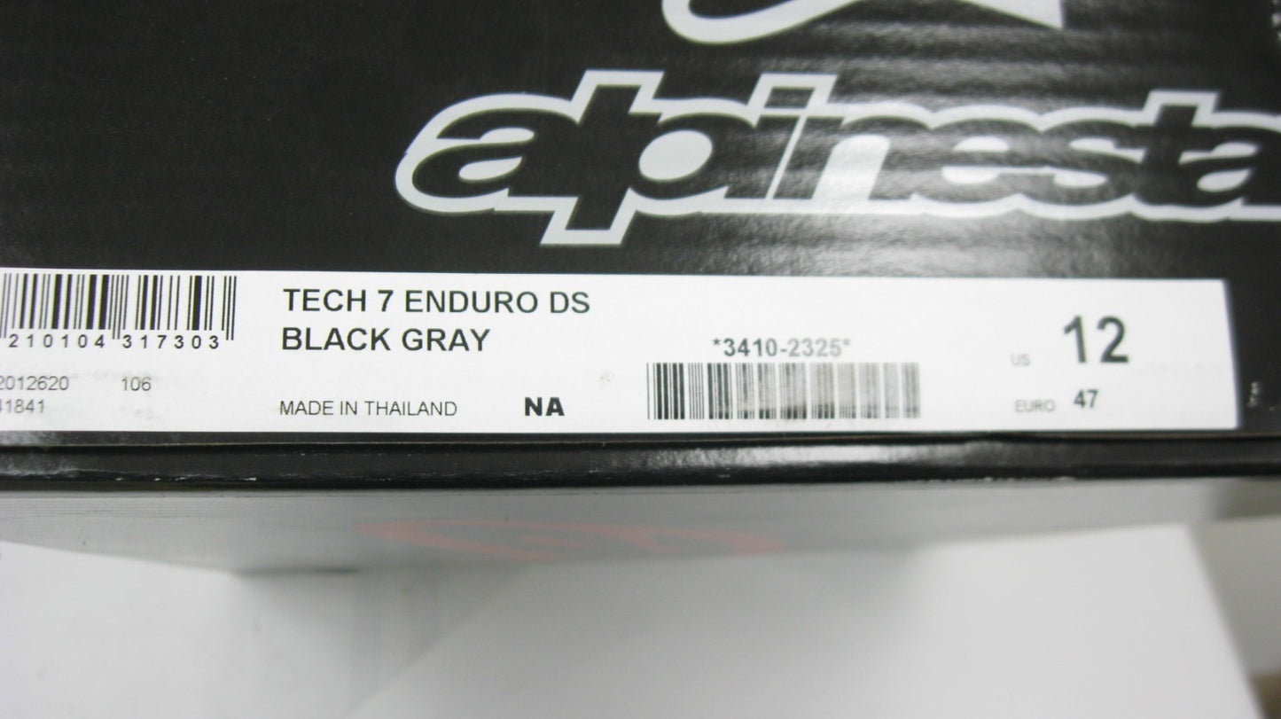 Alpinestars Tech 7 DS Motocross Dirt Bike Boots Black-Gray  USA Size 12 EURO 47
