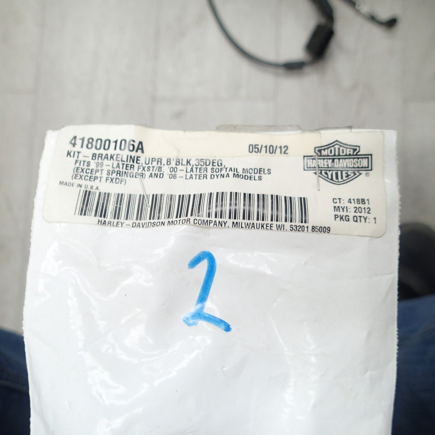 HARLEY BRAKELINE, UPR, B'BLK, 35DEG 41800106A