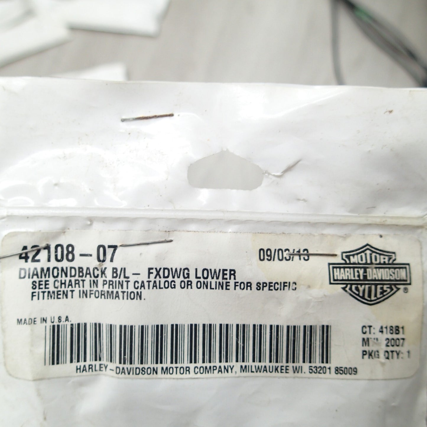 HARLEY PART 42108-07 DIAMONDBACK BRAKE LINE FXDWG LOWER L 06+ NOS OEM