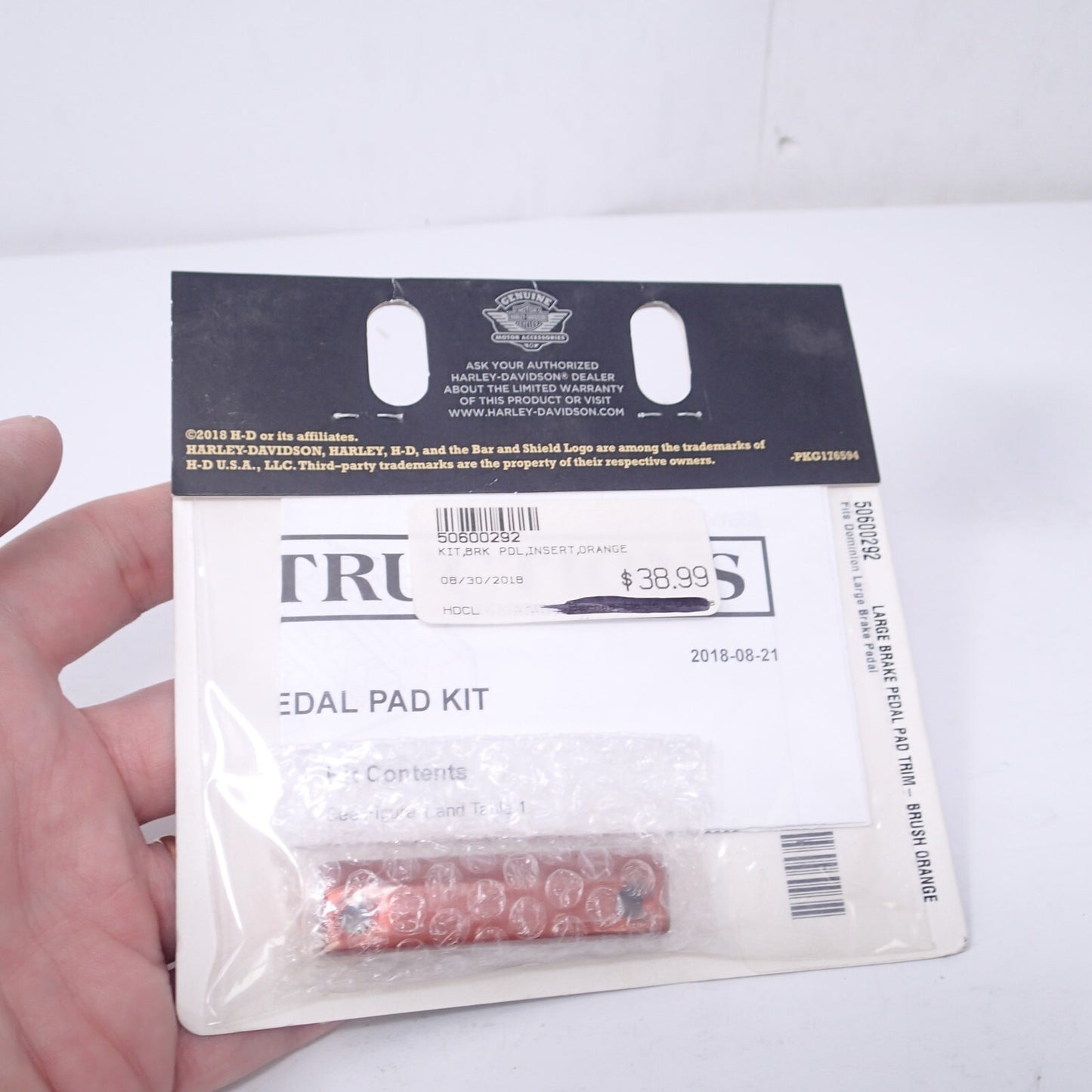 Harley Davidson Large Brake Pedal Pad Trim Piece- Brushed Orange -New-50600292