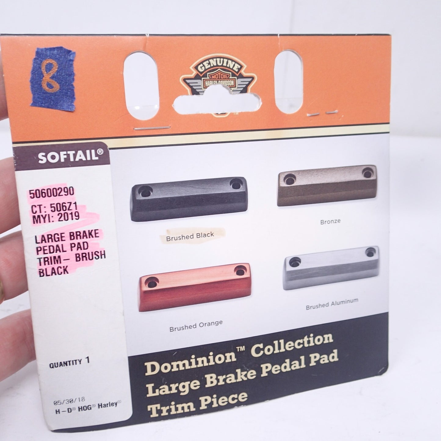 Harley Davidson Large Brake Pedal Pad Trim Piece- Brushed Black-New-50600290